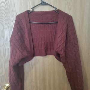 Womens Cropped Cable Knit Bolero Sweater - Rust Red